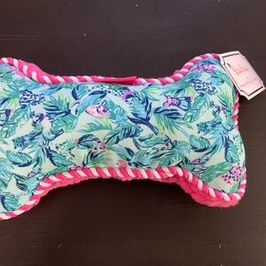 Lilly Pulitzer Plush Dog Toy Bone Shaped: 4.5 x 9, Barking Up Palm